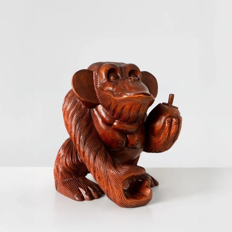 Happy Monkey Wood Sculpture