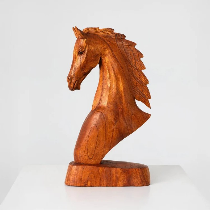 Horse Head Wood Sculpture